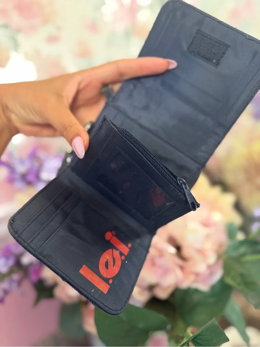 lei Denim Mini Wallet - Dark Blue with Silver Hardware
